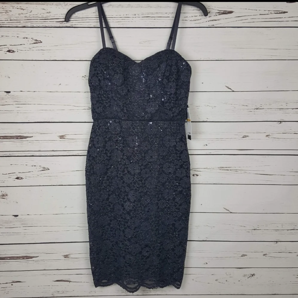 As U Wish Gray Sparkle Lace Overlay Dress S c